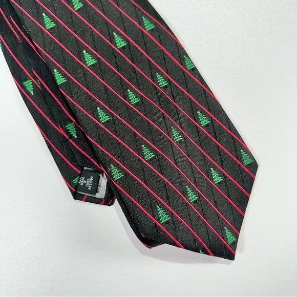 Hallmark Holiday Traditions Black Tie with Green Tree and Red Stripe Design - Picture 3 of 6